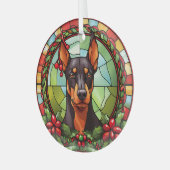 Holly Lijst Doberman Pinscher Hondenkerst Glas Ornament (Voorkant links)
