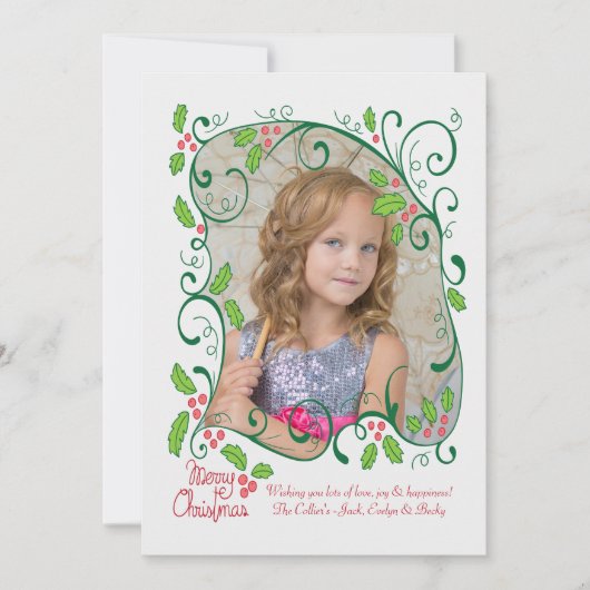 Holly Lijst Photo Holiday Card Feestdagenkaart (Voorkant)