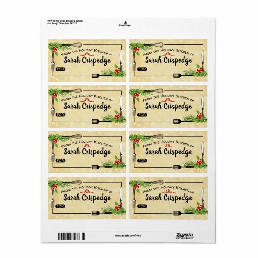 Holly maakt kerstvakantie bakken etiket (Full Sheet)