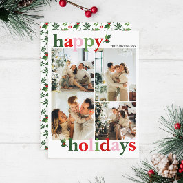 Holly Merry Bright Fun Family Holiday Card Feestdagenkaart