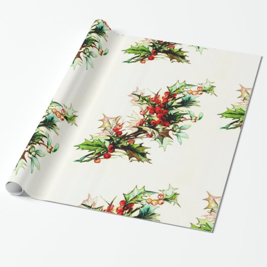 Holly met kerstmis met Berries Cadeaupapier (Uitgerold)
