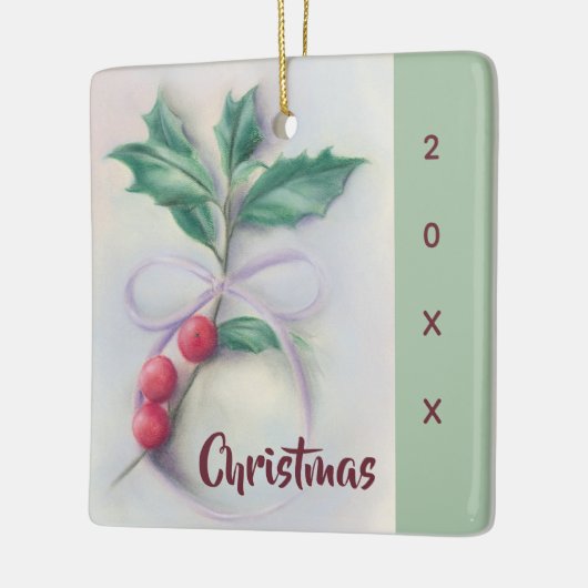 Holly met kerstmis met Bow Pastel Keramisch Ornament (Links)