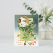 Holly met Santa Inzet en Groet Feestdagenkaart (Staand voorkant)