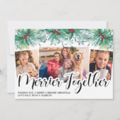Holly Mistletoe 3 Photo Merrier Samen Script Feestdagenkaart (Voorkant)