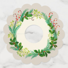 Holly mistletoe Kerstmis met groen beige rood Wijnglaslabel