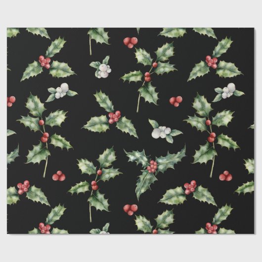 Holly Mistletoe Pattern Cadeaupapier (Vlak)