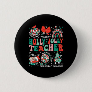 Holly N Jolly Teacher Kerst Coquette Bow Retro Ronde Button 5,7 Cm