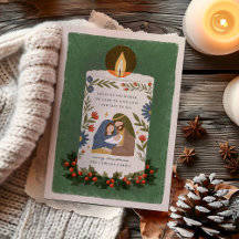 Holly Nativity Candle Religious Christmas Gevouwen