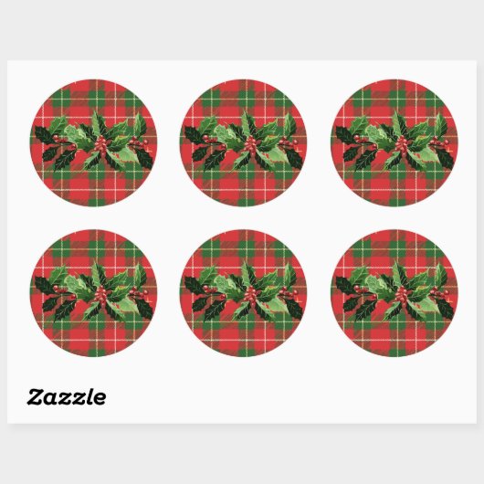 Holly op Kerstmis Plaid 6 Ronde Sticker (Vel)