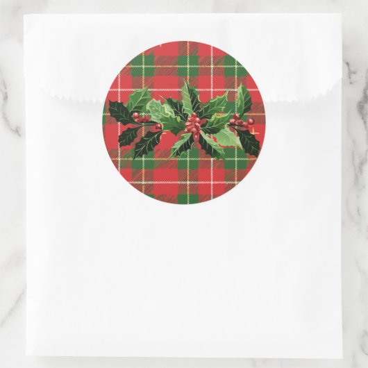 Holly op Kerstmis Plaid 6 Ronde Sticker (Tas)