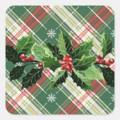 Holly op Kerstmis Plaid 9 Vierkante Sticker (Voorkant)