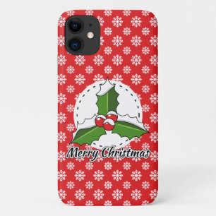 Holly op Red White Snowflakes Pattern - Merry Xmas iPhone 11 Hoesje