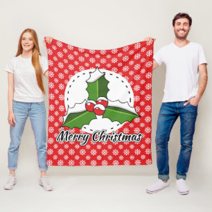 Holly op Red White Snowflakes Pattern - Merry Xmas Fleece Deken