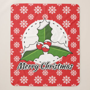 Holly op Red White Snowflakes Pattern - Merry Xmas Sherpa Deken