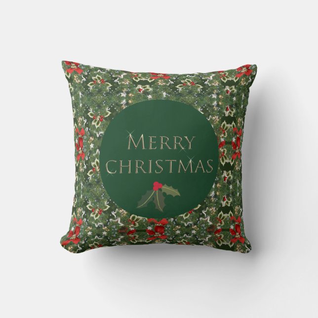 Holly Pattern Green en Red Kerstplein Kussen (Voorkant)