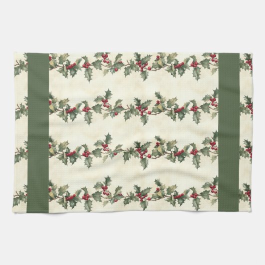 Holly Pattern Kerst Keuken Handdoek (Horizontaal)