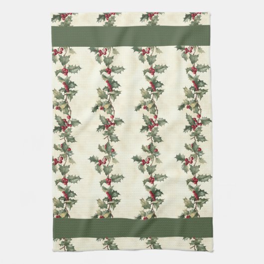 Holly Pattern Kerst Keuken Handdoek (Verticaal)