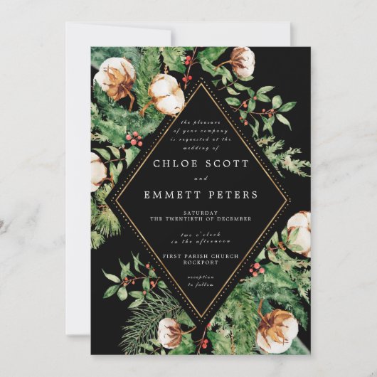 Holly Pine Blanc Floral Hiver Mariage Invitation (Devant)