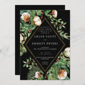 Holly Pine Blanc Floral Hiver Mariage Invitation (Devant / Derrière)