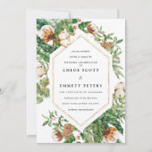 Holly Pine Blanc Floral Hiver Mariage Invitation (Devant)