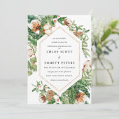 Holly Pine Blanc Floral Hiver Mariage Invitation (Debout devant)