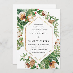 Holly Pine Blanc Floral Hiver Mariage Invitation