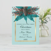Holly Pine Cone Bouquet Gold Border kerst Feestdagenkaart (Staand voorkant)