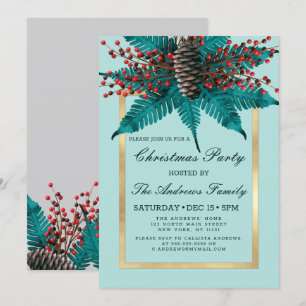 Holly Pine Cone Bouquet Gold Border kerst Kaart