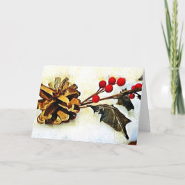 Holly Pine Cone Winter Groeten Feestdagen Kaart
