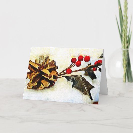 Holly Pine Cone Winter Groeten Feestdagen Kaart (Voorkant)