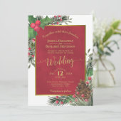 Holly & Pine Elegant Kerstmis Winter Bruiloft Kaart (Staand voorkant)