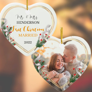 Holly & Pine Gold Frame Photo Newlyweds 2 côtés