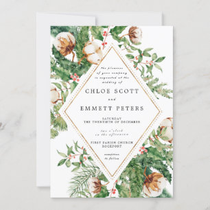 Holly Pine White Floral Winter Wedding Kaart