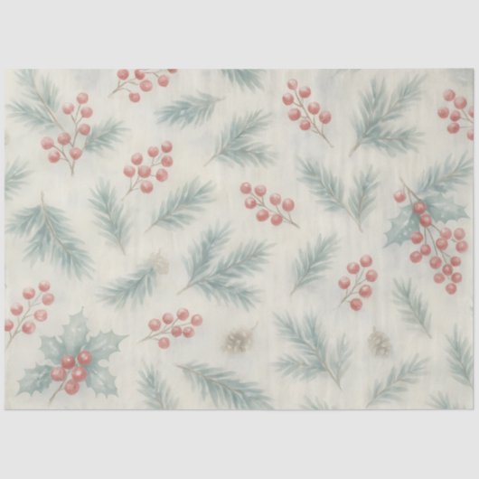 Holly & Pine Winter Botanical Background Decoupage Tissuepapier (Voorkant)