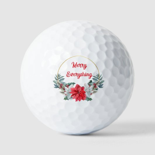 Holly Poinsettia Wreath Merry Everything Holiday Golfballen (Voorkant)