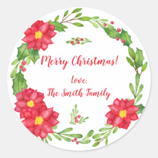 Holly & Poinsettias Kerstronkelaars Ronde Sticker