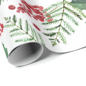 Holly Red Berries Greenery Holiday Kerstmis Cadeaupapier (Rol Hoek)