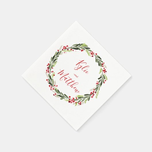 Holly Red Berry Kerstmis Wreath Weddenschap Monogr Servet (Hoek)