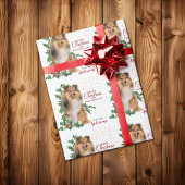 Holly Red Berry Shetland Sheepdog Kerstmis Cadeaupapier