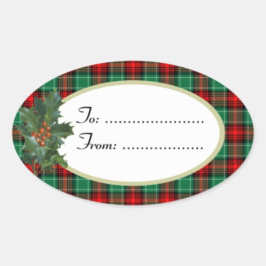 Holly Red Green Holiday Plaid Custom Gift Sticker (Voorkant)