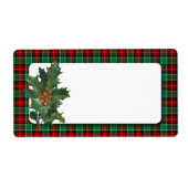 Holly Red Green Plaid Blank vakantielabel Etiket (Voorkant)
