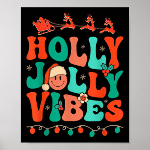 Holly Retro Groovy Kerstmis Jolly Vibes Santa Hip Poster