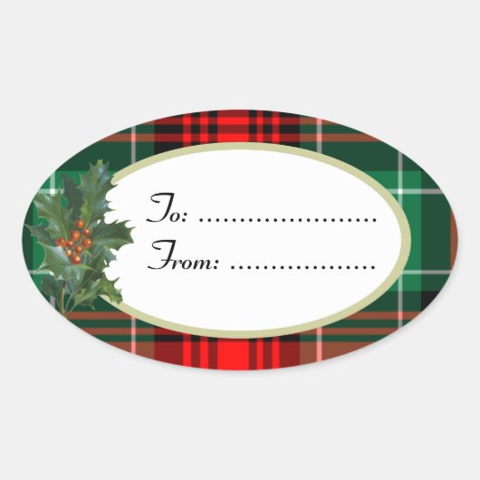 Holly Rood Groen Plaid Custom Gift Label Sticker (Voorkant)