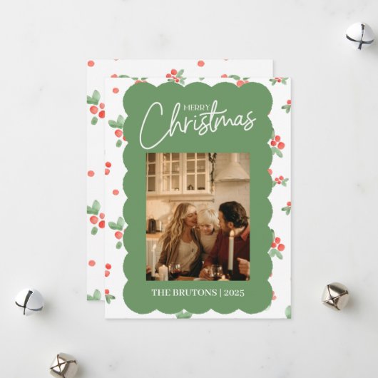 Holly Scallop Foto Kerst Kaart (Voorkant / Achterkant in situ)