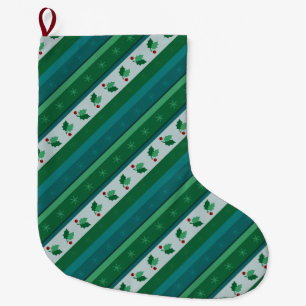 Holly Striped Stocking Grote Kerstsok