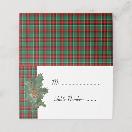 Holly sur Red Green Plaid Cartes de table de vacan (Extérieur déplié)