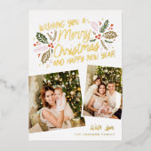  Holly Tilted Snapshot 2 Kerstmis Folie Feestdagenkaart (Voorkant)