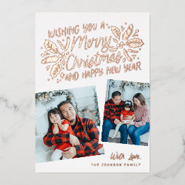 Holly Tilted Snapshot 2 Kerstmis Folie Feestdagenkaart