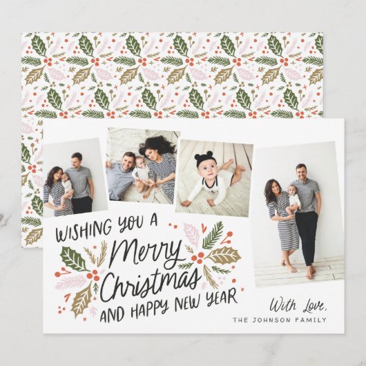 Holly Tilted Snapshot 4 Multi-Photo Feestdagenkaart (Voorkant / Achterkant)