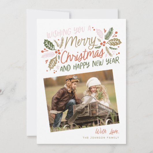 Holly Tilted Snapshot met Kerstmis Feestdagenkaart (Voorkant)